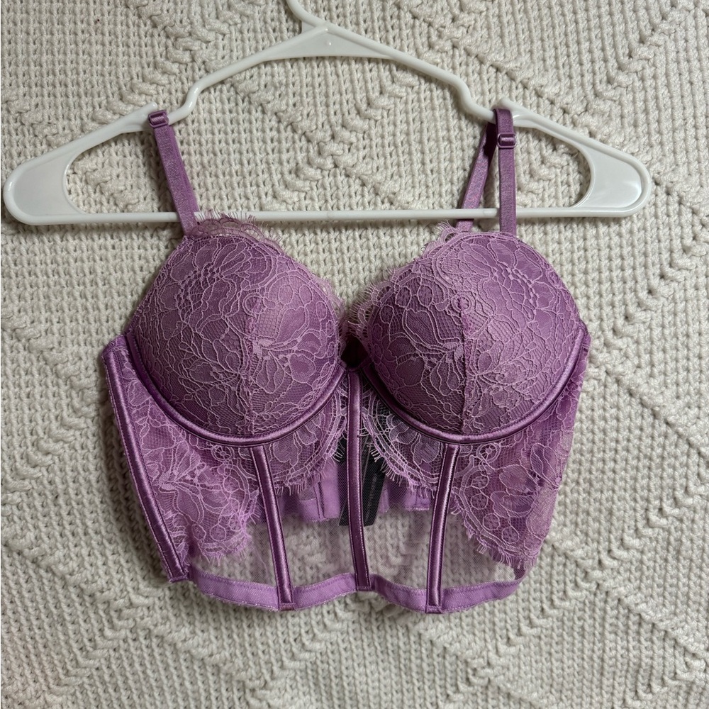 Victoria’s Secret lacey purple corset top; 32C